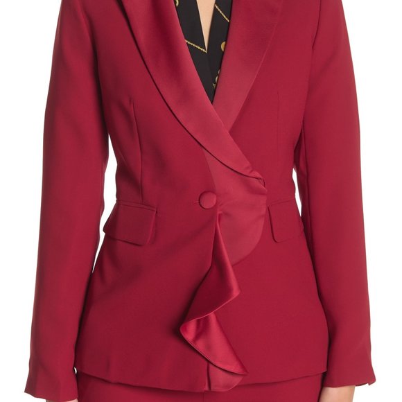 Laundry blazer Shelli Segal Red size 12 Blazer Satin Ruffle nwt - Picture 1 of 10